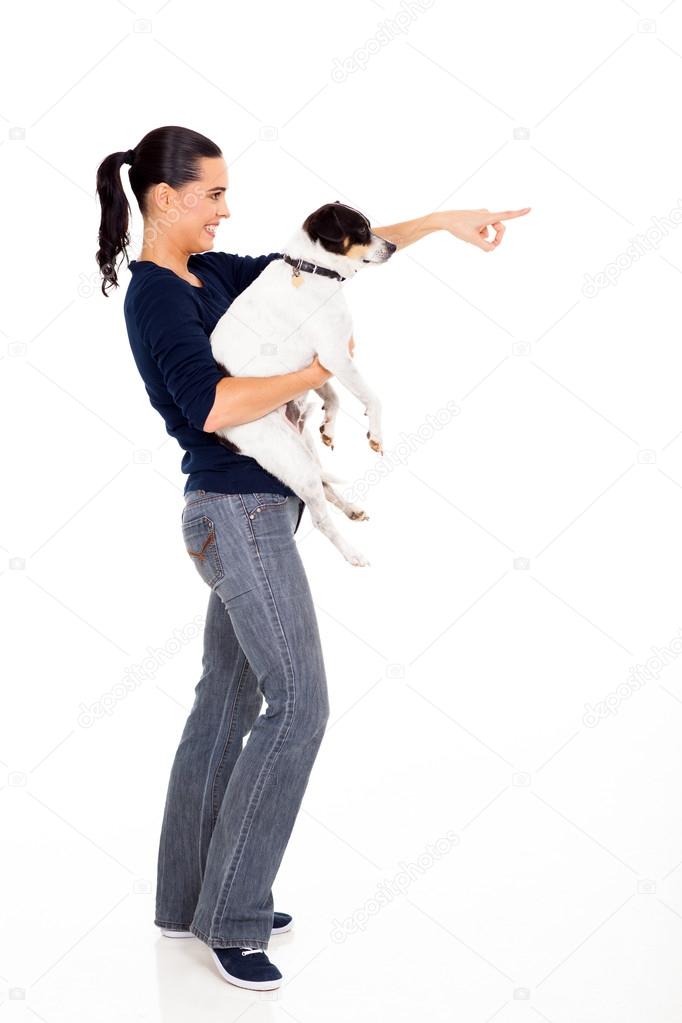 woman holding pet dog