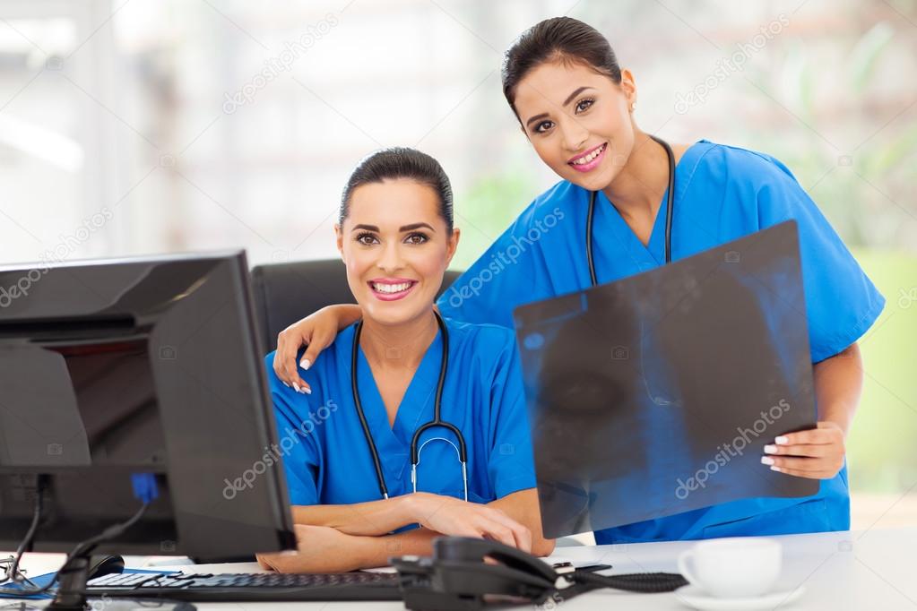 young medical workers with x-ray