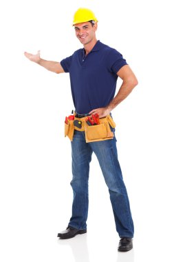 cheerful handyman presenting