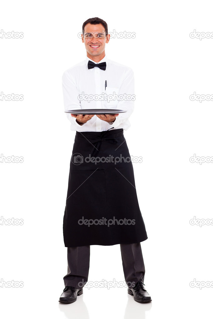 waiter holding empty tray