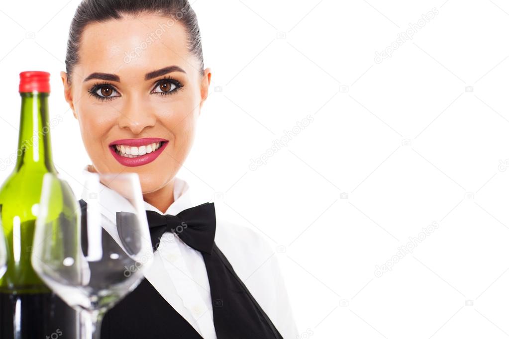 attractive waitresss with wine and glass