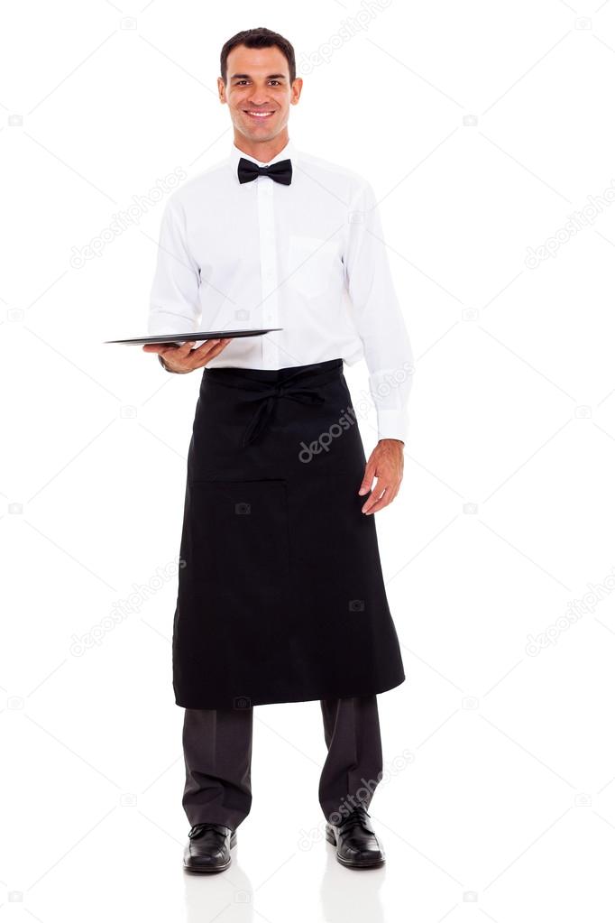 handsome waiter on white background