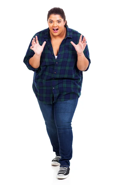 Happy large woman looking surprised — Stock Photo, Image