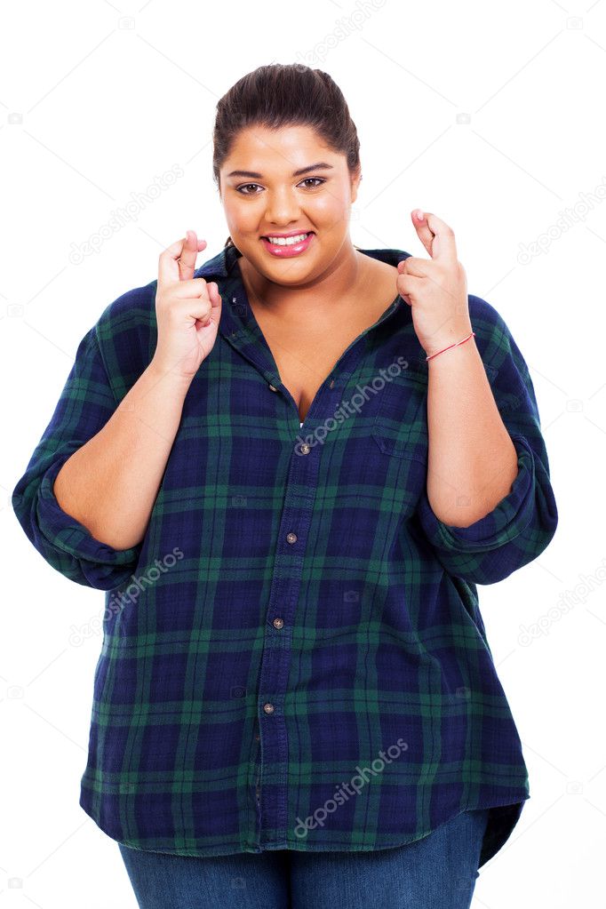 pretty young overweight woman wishing good luck