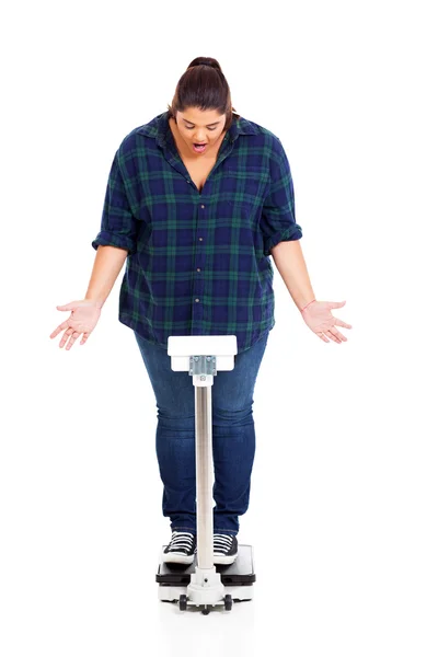 OMG! overweight woman got shocked — Stock Photo, Image