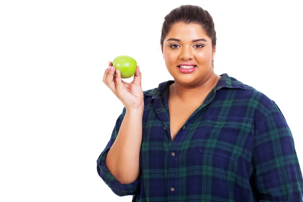 Large woman holding an apple — Stock Photo, Image