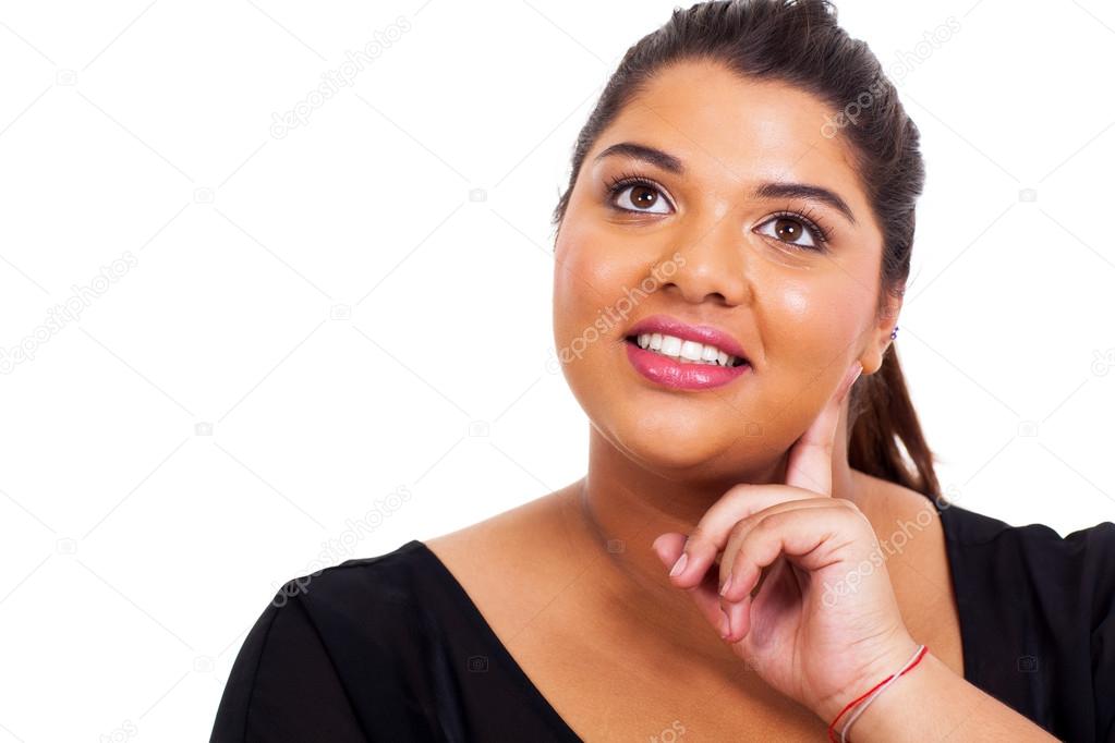 overweight woman daydreaming