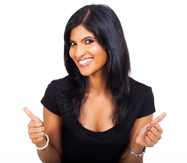 Happy businesswoman giving thumbs up — Stock Photo, Image