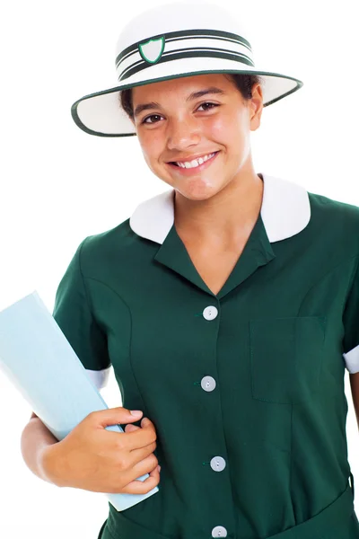 Estudante do ensino médio segurando um livro — Fotografia de Stock