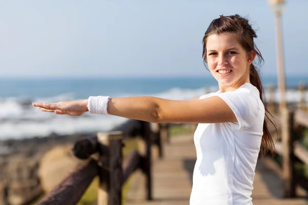 Cute healthy teen girl doing morning exercise — Stock Photo, Image