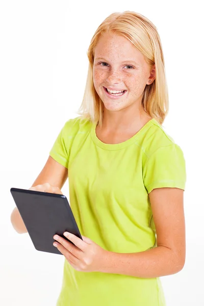 Pre tiener meisje met tablet pc — Stockfoto