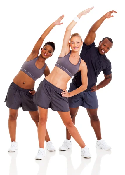 Sano tre allenamento e braccia stretching — Foto Stock