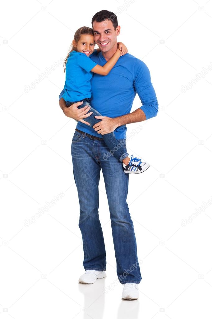 father carrying his little daughter