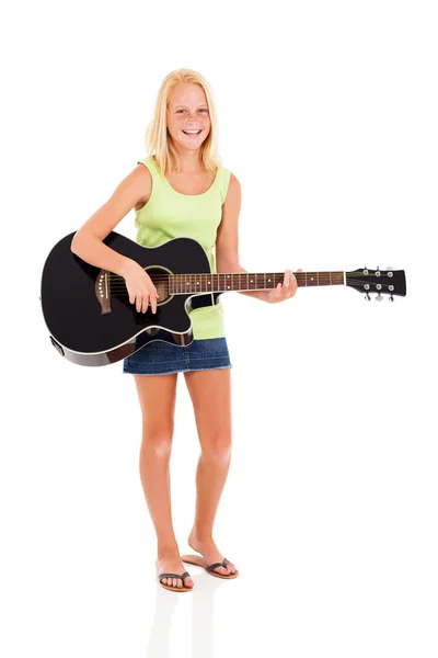 Preteen girl playing a guitar — Stock Photo, Image