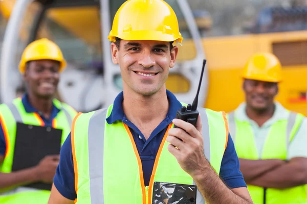 Contractor with walkie-talkie — Stock Photo, Image