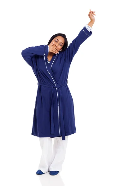 Young indian woman yawning and stretching before bedtime — Stock Photo, Image