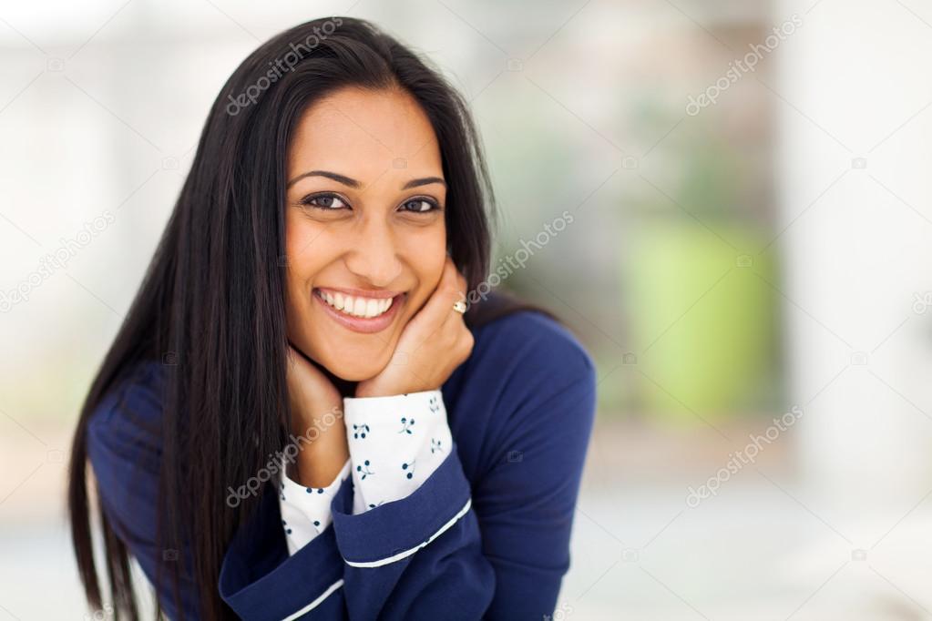 smiling indian woman in pajamas