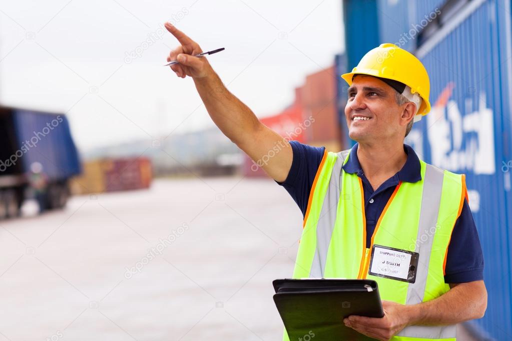 shipping company worker at container depot