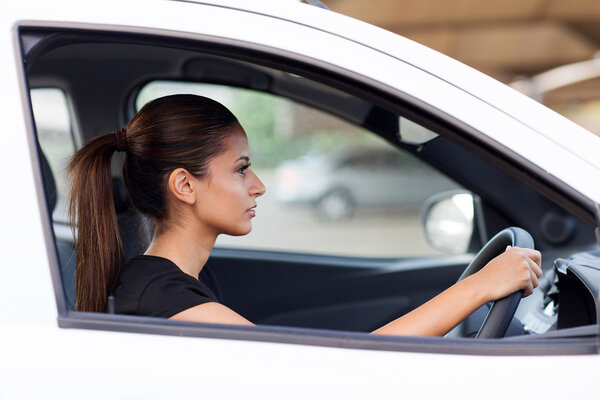 businesswoman drive to work