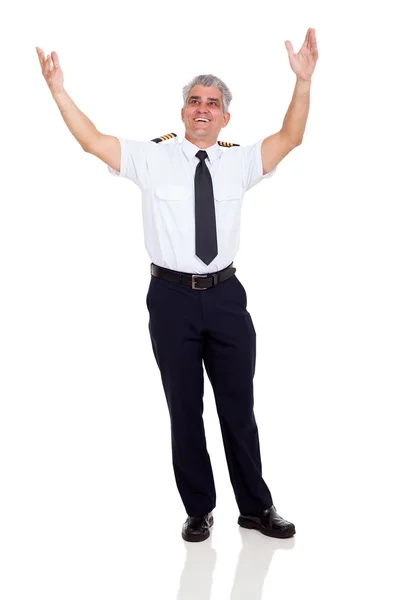 Piloto de línea aérea comercial senior alegre — Foto de Stock