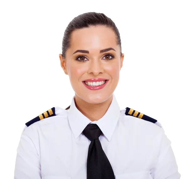 Портрет пілот жіночої авіакомпанії крупним планом — стокове фото