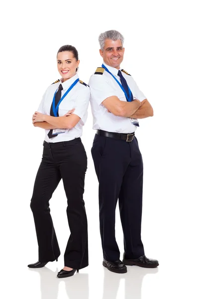 Senior pilot and female co-pilot — Stock Photo, Image