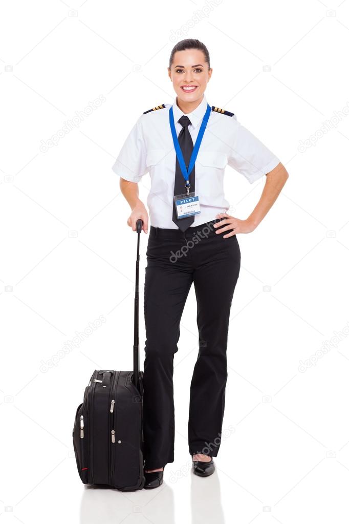 beautiful female pilot and briefcase