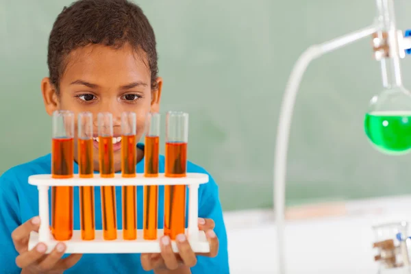 Primary school student in science class — Stock Photo, Image