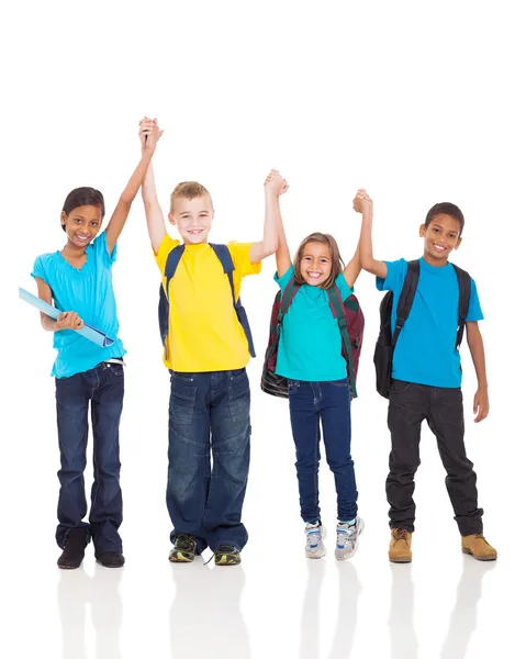 Happy kids with hands up Stock Image
