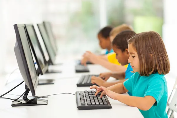 Studenti delle scuole elementari in classe informatica Foto Stock