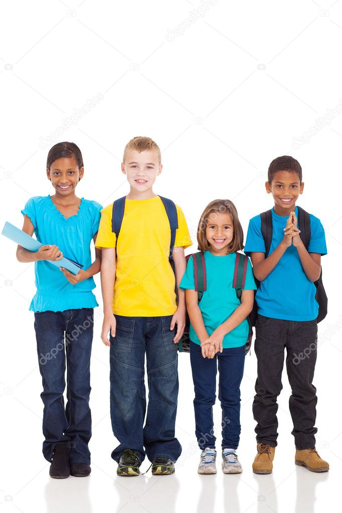 school children on white background