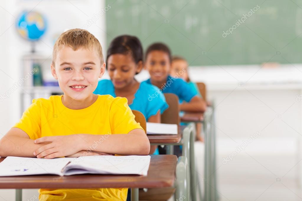 elementary schoolboy with classmates