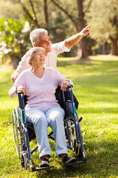 Mid age son taking senior mother for a walk — Stock Photo, Image