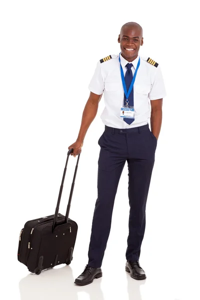 African pilot with briefcase isolated on white — Stock Photo, Image