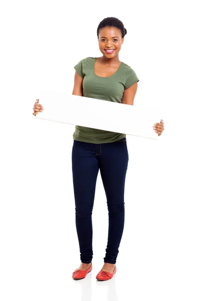 Afro americano menina segurando branco bordo — Fotografia de Stock