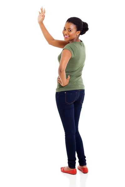 Afro american woman waving goodbye — Stock Photo, Image