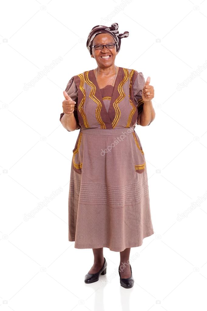 elderly african woman giving thumbs up