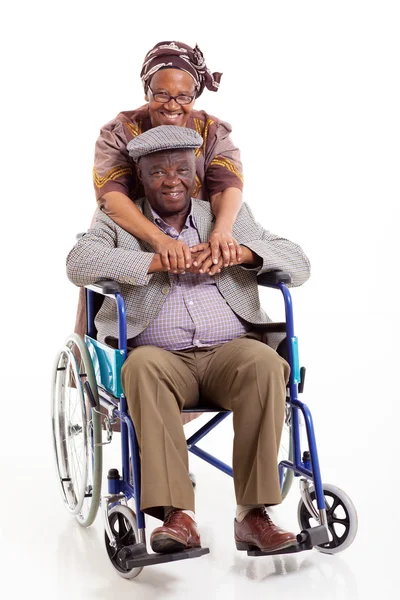 Loving african wife hugging disabled husband — Stock Photo, Image