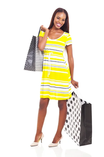 Mujer afroamericana sosteniendo bolsas de compras —  Fotos de Stock