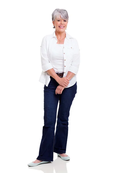 Senior mulher posando no fundo branco — Fotografia de Stock