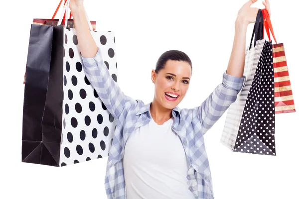 Mulher segurando sacos de compras — Fotografia de Stock