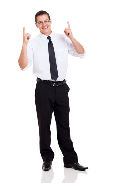 Businessman pointing up