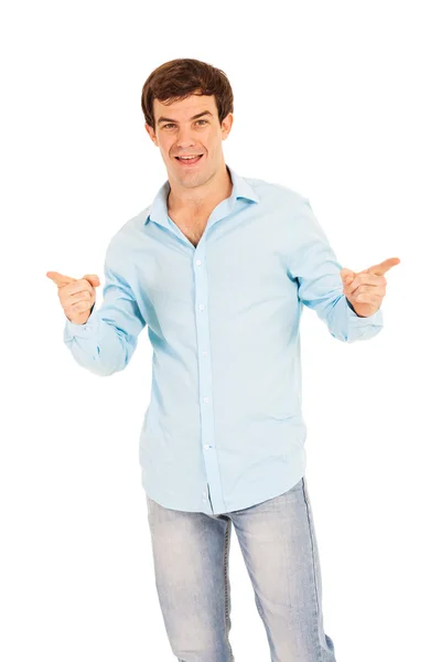 Man pointing with both hands — Stock Photo, Image