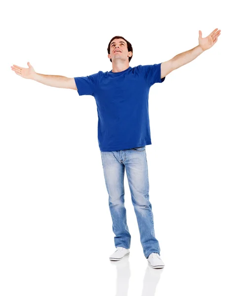 Man looking up with his arms wide open — Stock Photo, Image