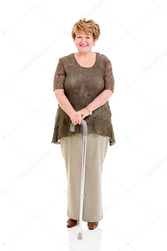senior woman with walking stick