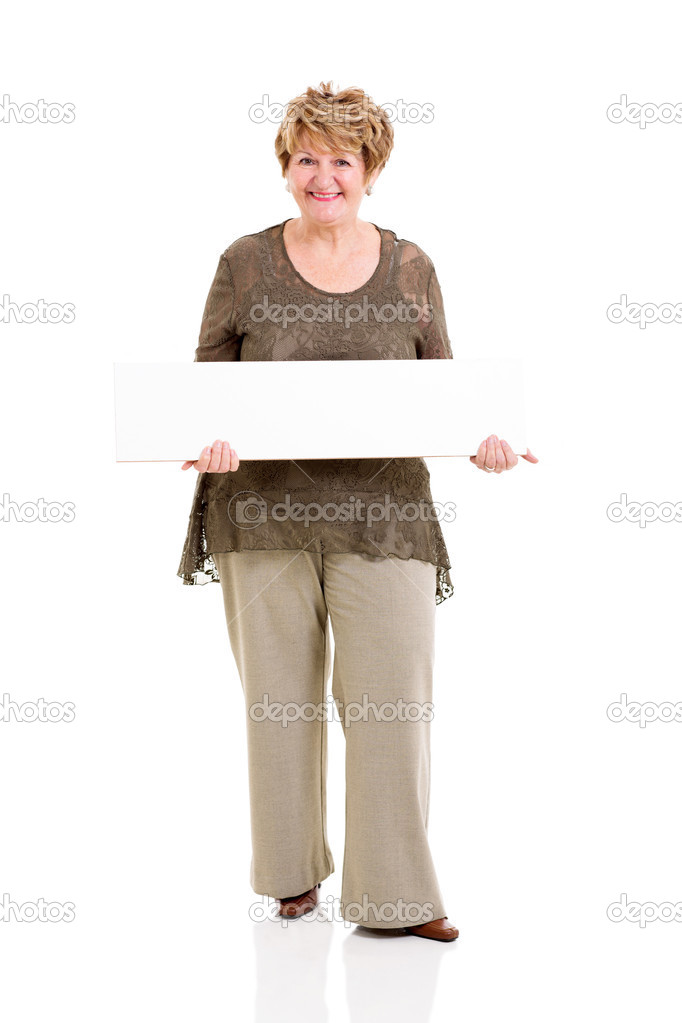 senior woman holding white board