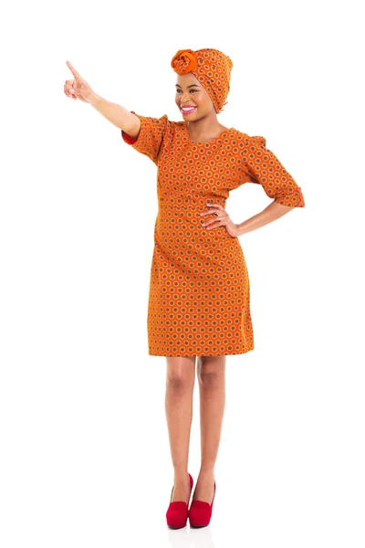 African woman pointing copy space — Stock Photo, Image