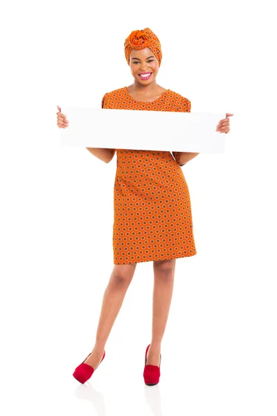 young african woman holding white board