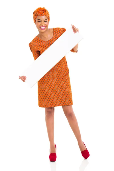 Young african woman holding white banner — Stock Photo, Image