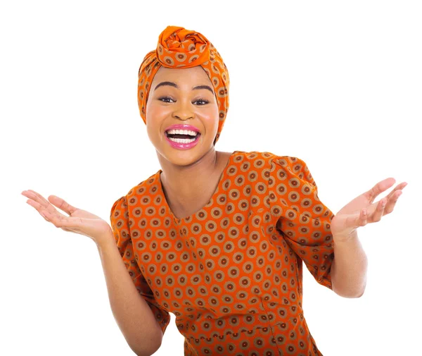 Excited african woman in traditional clothes — Stock Photo, Image